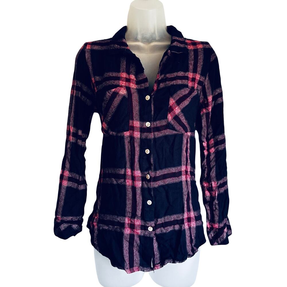 Harper Flannel Plaid Button Up Shirt Blue Pink Soft Cozy Women's Large
